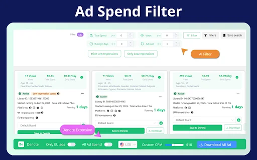 Denote: FB और TK Ad Library के लिए सर्वश्रेष्ठ Ad Spy टूल - Screenshot 2