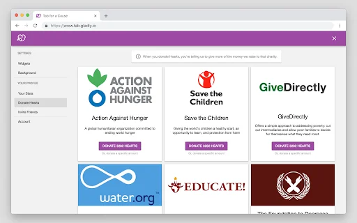 Tab for a Cause डाउनलोड करें – ब्राउज़िंग से दान करें और मदद करें - Screenshot 4