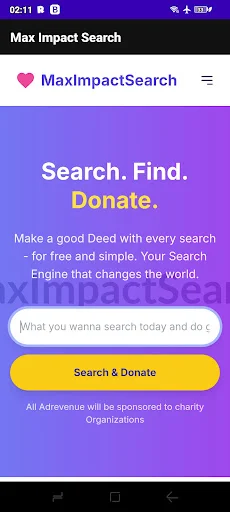 Max Impact Search Engine डाउनलोड करें – पर्यावरण के अनुकूल खोज - Screenshot 1