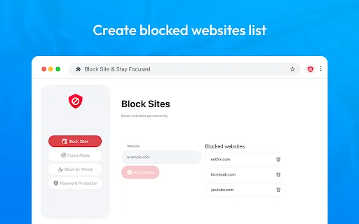 Block Site: वेबसाइट ब्लॉकर और फोकस मोड – उत्पादकता बढ़ाएं - Screenshot 2