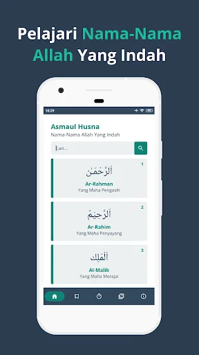 Asmaul Husna Arti dan Makna डाउनलोड करें – अल्लाह के 99 नाम सीखें - Screenshot 1