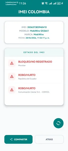 IMEI COLOMBIA डाउनलोड करें – कोलंबिया में IMEI स्टेटस चेक करें - Screenshot 2