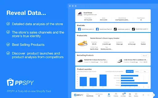 PPSPY डाउनलोड करें: Shopify स्टोर एनालिटिक्स और ड्रॉपशिपिंग टूल - Screenshot 1