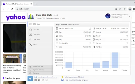 Open SEO Stats डाउनलोड करें – वेब रैंक और SEO विश्लेषण टूल - Screenshot 1