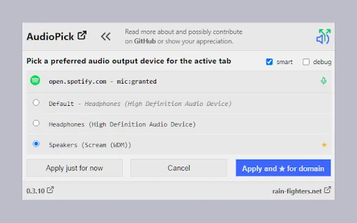 AudioPick डाउनलोड करें – Chrome के लिए बेहतरीन ऑडियो आउटपुट स्विच टूल - Screenshot 3