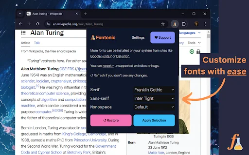 Fontonic डाउनलोड करें: किसी भी वेबसाइट का फ़ॉन्ट बदलें – मुफ़्त विस्तार - Screenshot 4