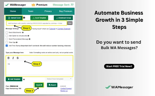 WA Bulk Message Sender डाउनलोड करें – WhatsApp मार्केटिंग टूल - Screenshot 1