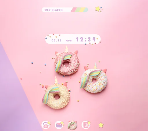 Unicorn Donuts Theme डाउनलोड करें – प्यारा यूनिकॉर्न स्टाइल फ्री थीम - Screenshot 1