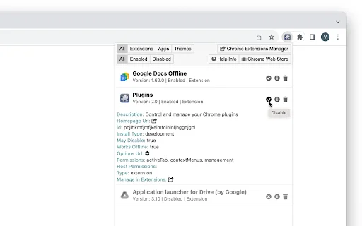 Plugins Chrome Extension डाउनलोड करें – Chrome एक्सटेंशन मैनेजर - Screenshot 3