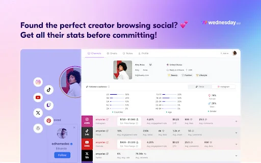 Influencer Analytics by Wednesday डाउनलोड करें – फ्री इन्फ्लुएंसर मार्केटिंग टूल - Screenshot 1