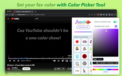 Sweezy Custom Progress Bar for YouTube डाउनलोड करें – स्टाइलिश प्रोग्रेस बार - Screenshot 3